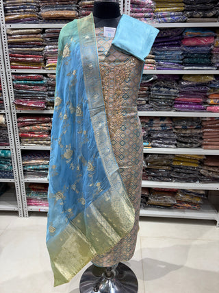 Blue Color Silk Party Wear Designer Suit fabric with silk dupatta