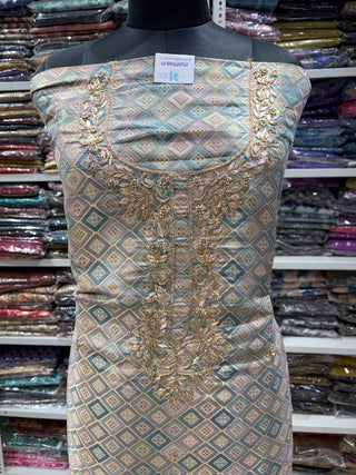 Blue Color Silk Party Wear Designer Suit fabric with silk dupatta