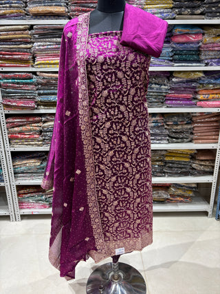 Magenta Color Crushed Shimmer Party Wear Designer Suit fabric with dupatta