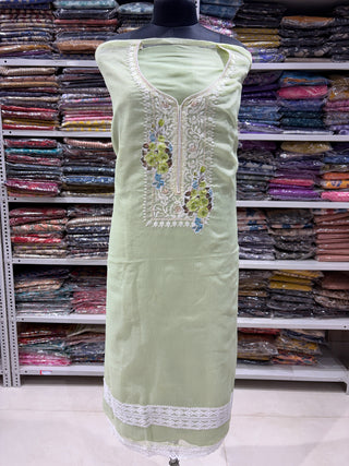 Light Green Kota Doria Embroidery Lace Work Floral Party Wear Suit (with extra lining included) Hand block kota doria suit set