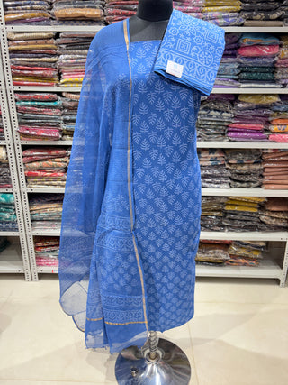 Cotton Handblock Office Wear Suit fabric with Kota Doria Dupatta
