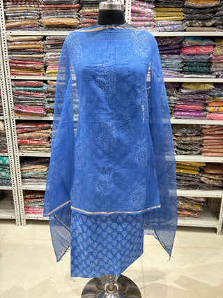Cotton Handblock Office Wear Suit fabric with Kota Doria Dupatta