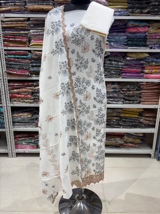 Off White Cotton Office Wear Suit Fabric with Cotton Dupatta
