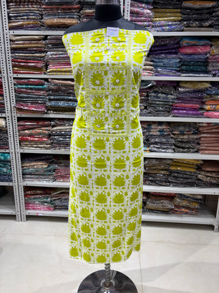 Cotton Office Wear Green Suit with Chiffon Dupatta