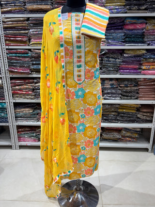 Cotton Office Wear Suit Fabric with Chiffon dupatta