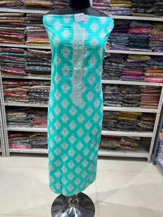 Sea Green Color Pure Cotton Office Wear Suit Fabric with neck patch Cotton Dupatta
