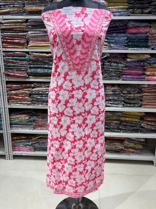 Pink Color Pure Cotton Office Wear Suit Fabric with V neck embroidery Cotton Dupatta