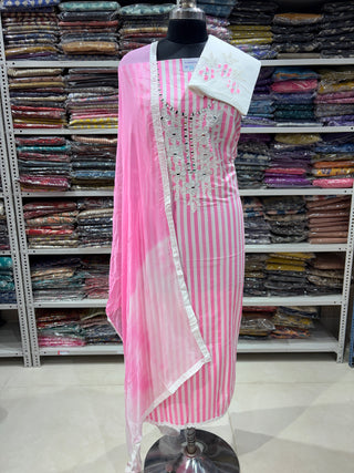 Pink Office Wear Suit fabric with chiffon dupatta