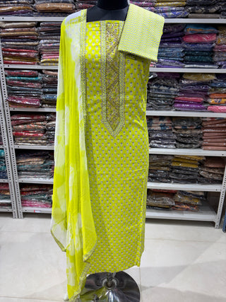Light Green Office Wear Suit fabric with Chiffon Dupatta