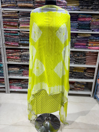 Light Green Office Wear Suit fabric with Chiffon Dupatta