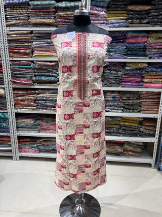 Red Office Wear Suit fabric with Chiffon Dupatta
