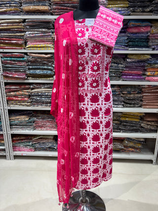 Cotton Office Wear Pink Suit with Chiffon Dupatta