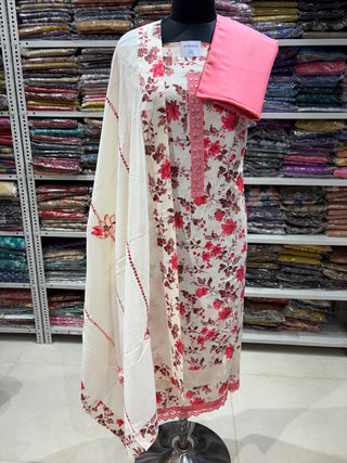 Pink Color Office Wear Suit Dress Material fabric with cotton dupatta