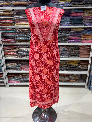 Red Cotton Office Wear Suit Fabric with Cotton Dupatta