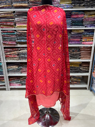 Premium Cotton Suit with gotaa patti work on neck and Bandhini dupatta