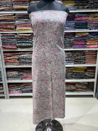 Premium Cotton Block Print Office Wear Suit fabric with Kota Doria Dupatta (44 inch width) and Heavy Bottom