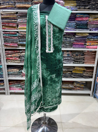 Dark Green Office Wear Suit Dress Material with Pure Chiffon Dupatta
