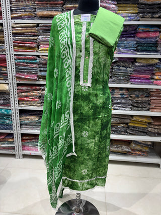 Green Office Wear Suit Dress Material with Pure Chiffon Dupatta