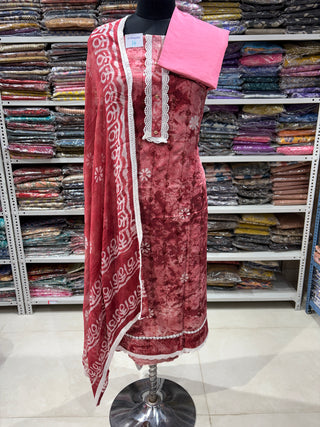 Red Office Wear Suit Dress Material with Pure Chiffon Dupatta