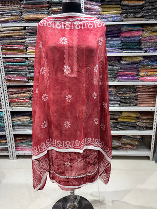 Red Office Wear Suit Dress Material with Pure Chiffon Dupatta