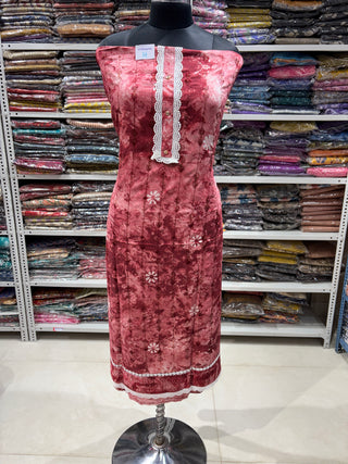 Red Office Wear Suit Dress Material with Pure Chiffon Dupatta