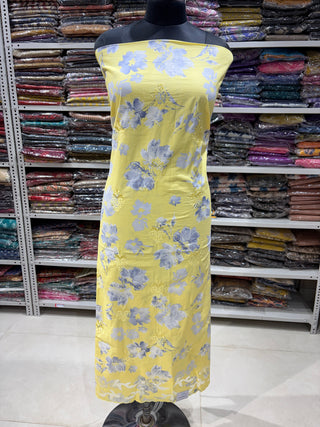 Yellow Office Wear cut work Suit fabric with cut work Cotton Dupatta
