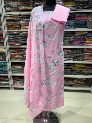 Pink Office Wear cut work Suit fabric with cut work Cotton Dupatta