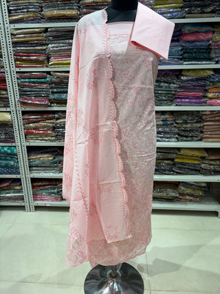 Peach  Color Office Wear Suit Dress Material fabric with cotton dupatta