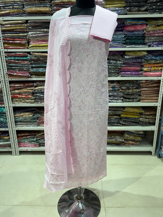 Pink Color Office Wear Suit Dress Material fabric with cotton dupatta
