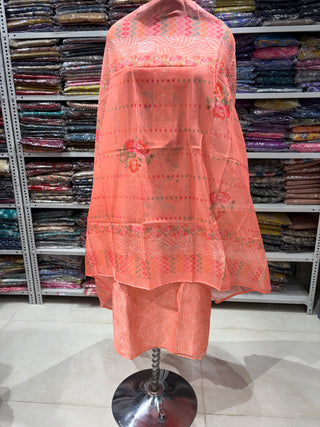 Peach Pure Maheshwari Party Wear Suit Fabric with embroidery