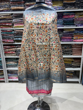 Maheshwari silk Party Wear Suit Fabric and maheshwari dupatta (Gray)