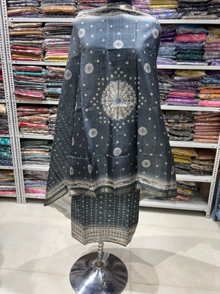 Dark Gray Blue Maheshwari Silk Office Wear Designer Suit fabric with maheshwari silk dupatta