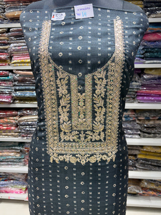 Dark Gray Blue Maheshwari Silk Office Wear Designer Suit fabric with maheshwari silk dupatta