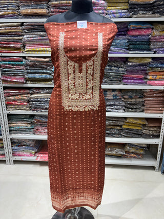 Brown Maheshwari Silk Office Wear Designer Suit fabric with maheshwari silk dupatta