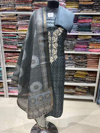 Gray Maheshwari Silk Office Wear Designer Suit fabric with maheshwari silk dupatta