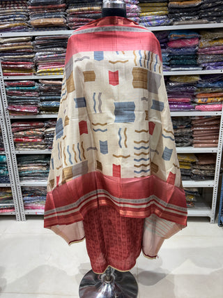 Rust color  Maheshwari  Silk Office Wear Designer Suit fabric with  silk dupatta