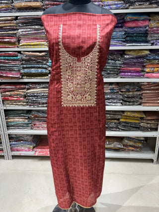 Rust color  Maheshwari  Silk Office Wear Designer Suit fabric with  silk dupatta