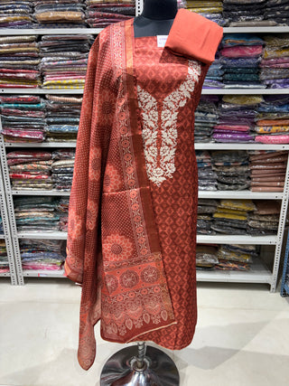Brown Maheshwari Silk Office Wear Designer Suit fabric with maheshwari silk dupatta
