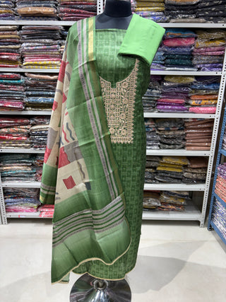Green Maheshwari Silk Office Wear Designer Suit fabric with maheshwari silk dupatta