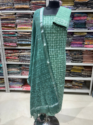 Green Cotton Office Wear Suit Fabric with Cotton Dupatta