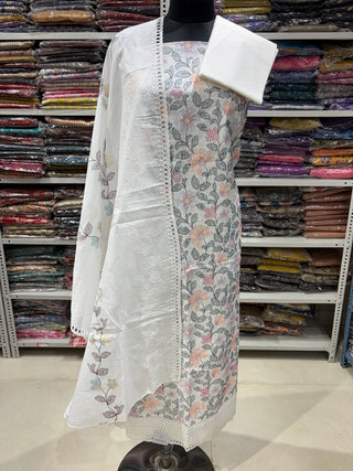 Off White Cotton Office Wear Suit Fabric with Cotton Dupatta