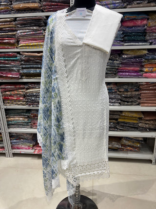 Cotton Office Wear Embroidery Suit Fabric with Chiffon dupatta 000608
