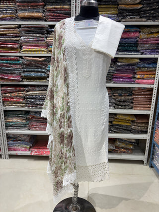 Cotton Office Wear Embroidery Suit Fabric with chiffon dupatta