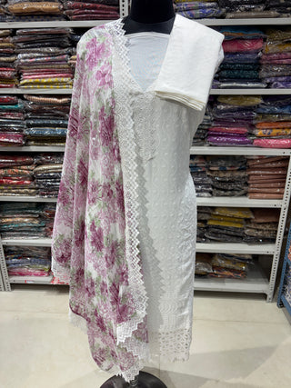 Cotton Office Wear Embroidery Suit Fabric with chiffon dupatta