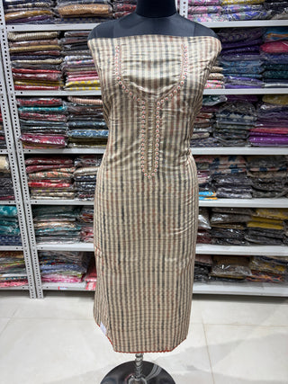 Brown Chikoo Color Party Wear Tussar Suit fabric with Tussar dupatta