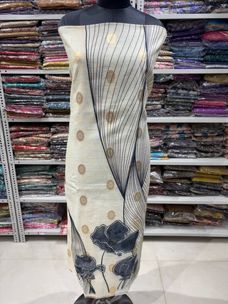 Cream Chanderi Office Wear Designer Suit fabric with silk dupatta