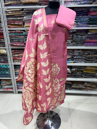 Pink Chanderi Office Wear Designer Suit fabric with silk dupatta