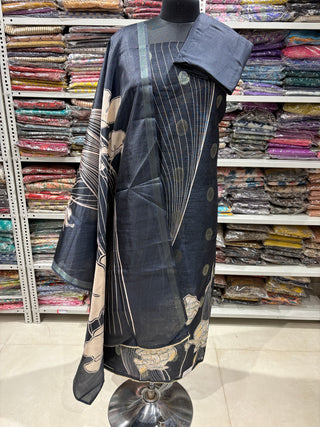 Black Chanderi Office Wear Designer Suit fabric with silk dupatta