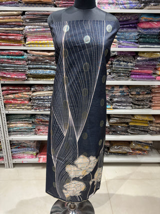 Black Chanderi Office Wear Designer Suit fabric with silk dupatta