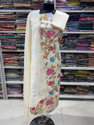 Party Wear Muslin Designer Suit fabric with muslin dupatta (With Extra Lining Included)